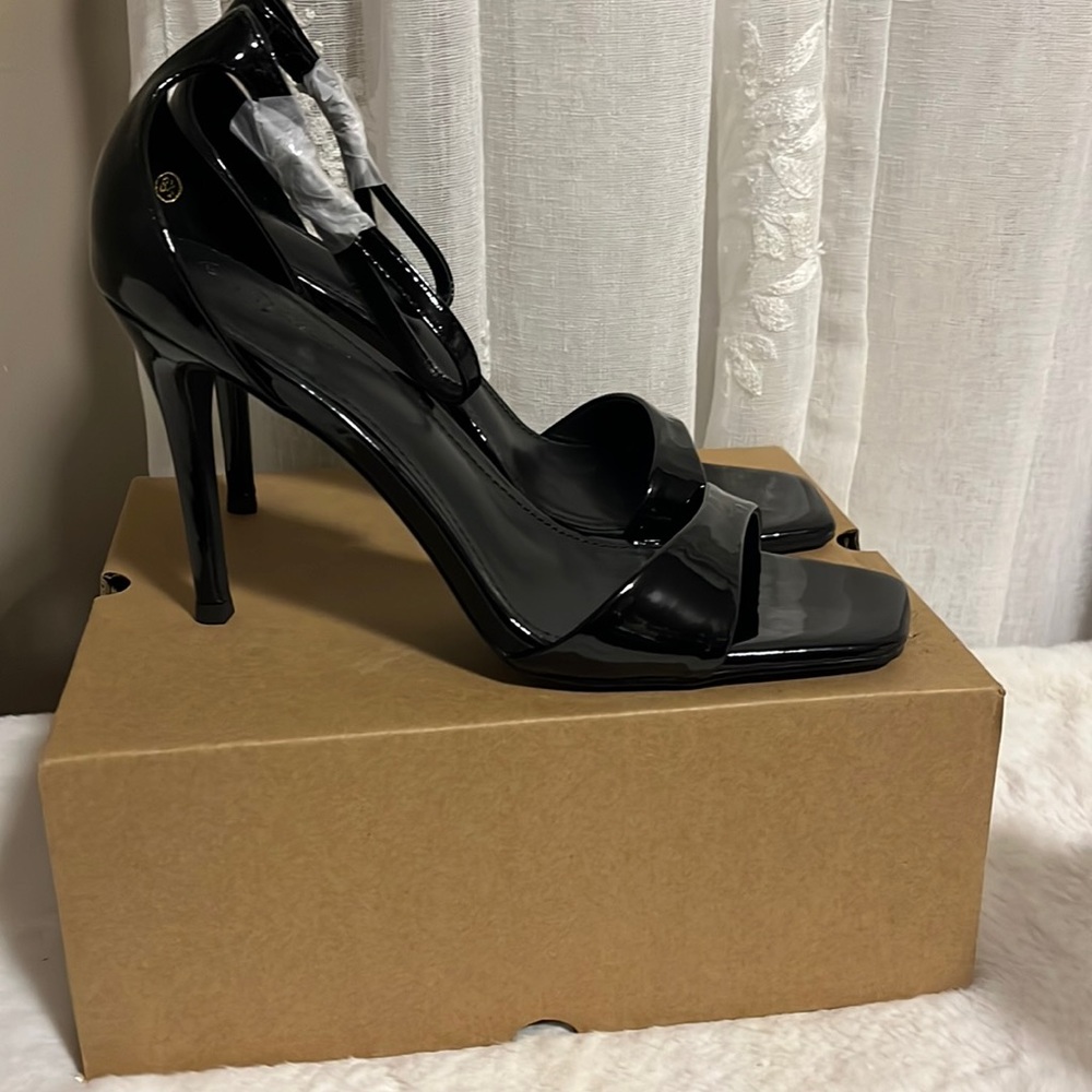 Black Faux Patent Leather Heels